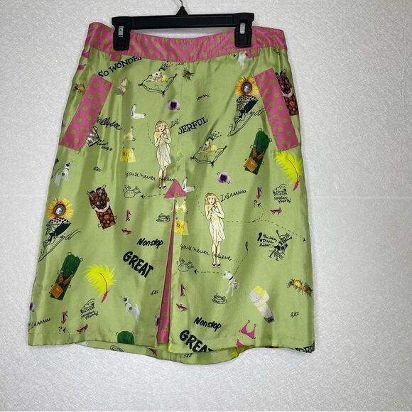 ETRO Milano Vintage Paper Doll Silk Graphic Pencil Skirt 40
